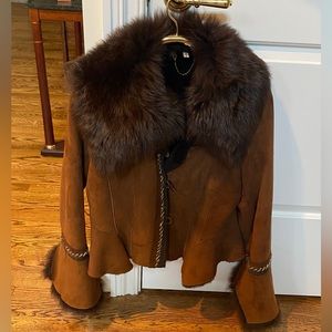 Lambskin fitted caramel suede jacket by Jean Guise. Size 12